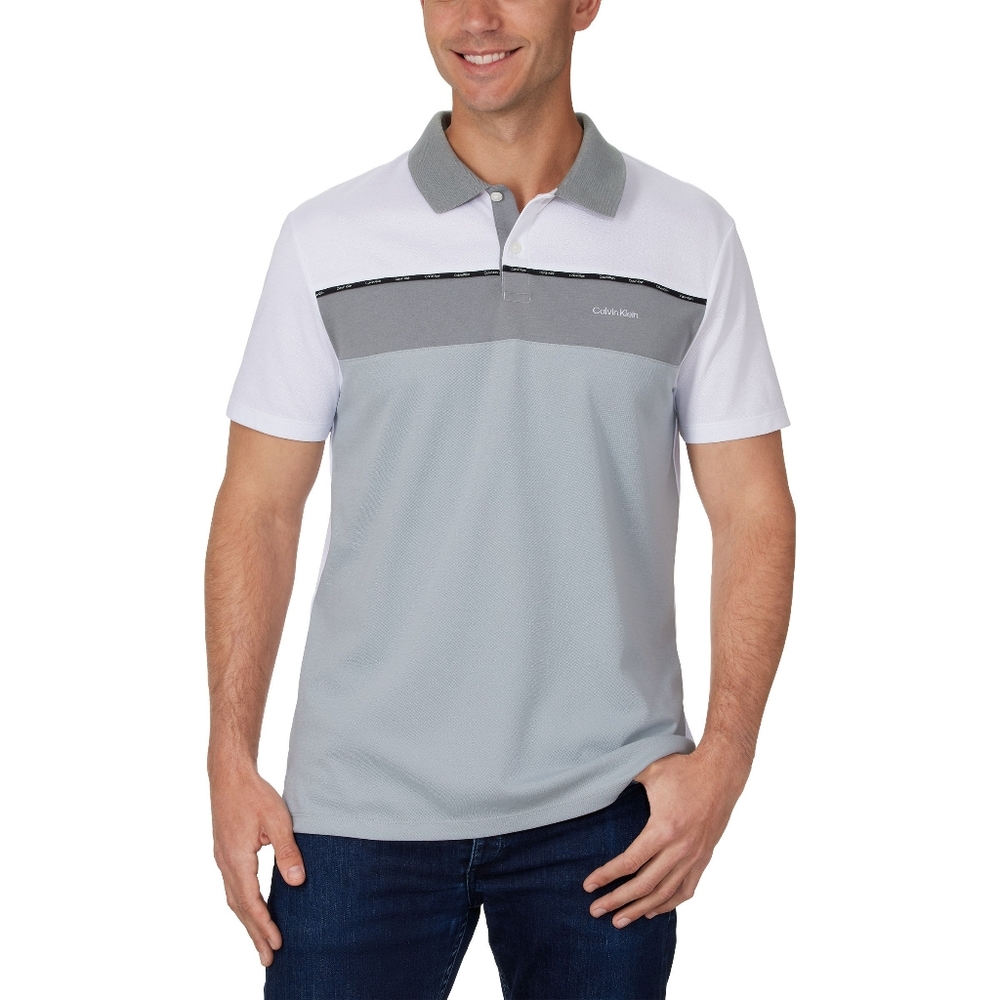 Calvin Klein Men's Short Sleeve‎ Polo in Gray and White